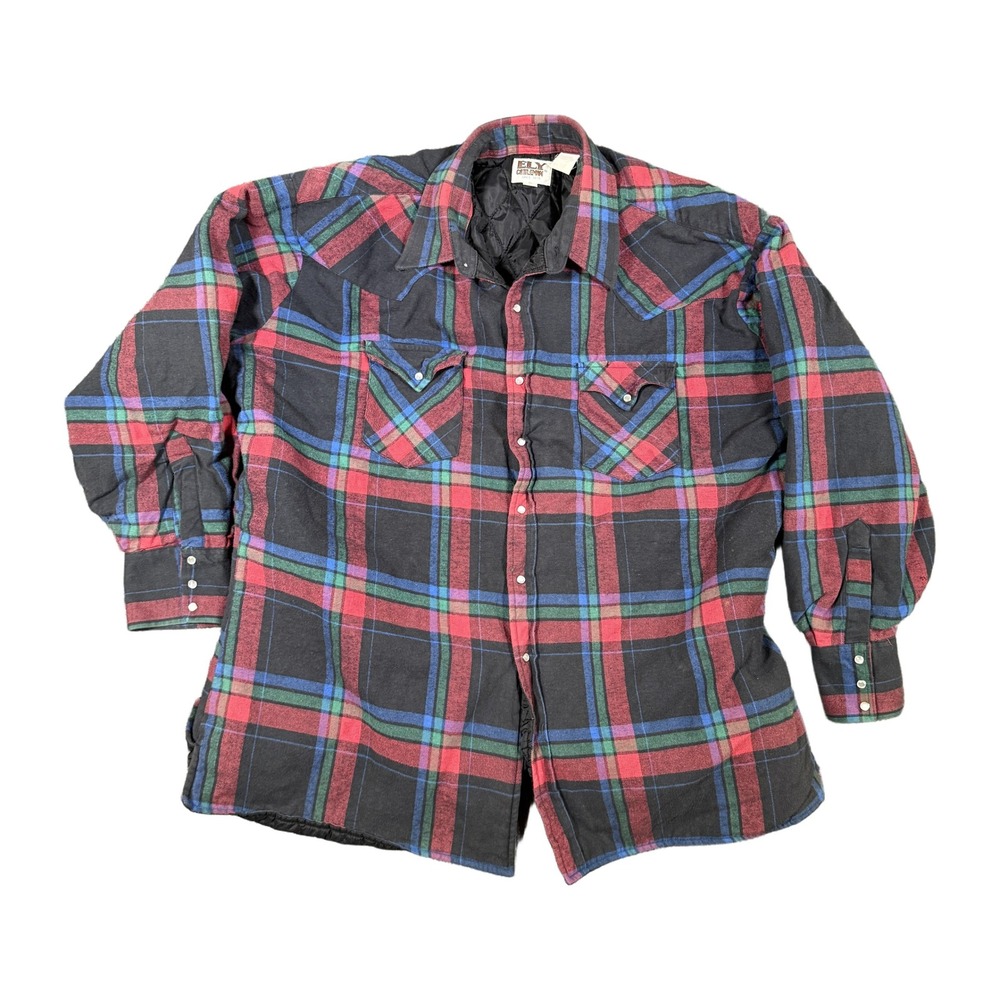 Ely Cattleman Mens 2XL Quilted Lined Flannel Western Pearl Snap Plaid Shirt Jack